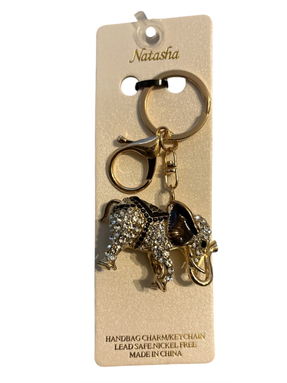 Natasha Gold & Black Elephant Keychain Charm